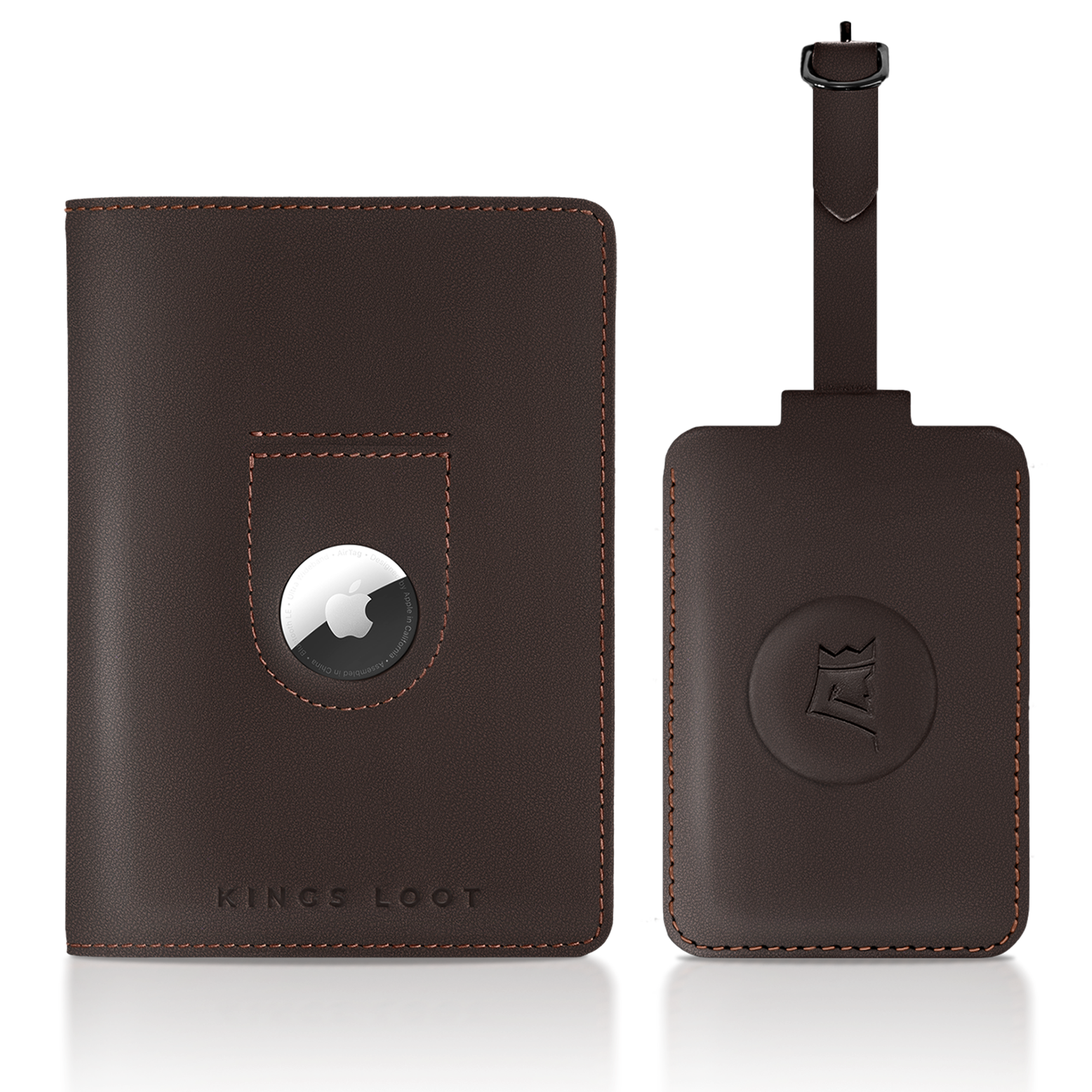 Brown leather wallet displaying multiple credit cards with 'UPGRADED LEATHER' text.